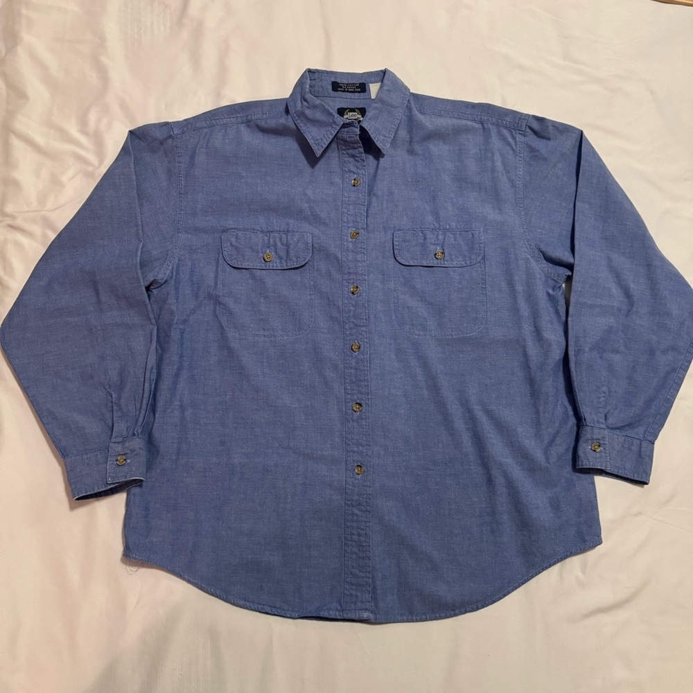 Vintage 90s Lee Blue Cotton Button Down Shirt Large